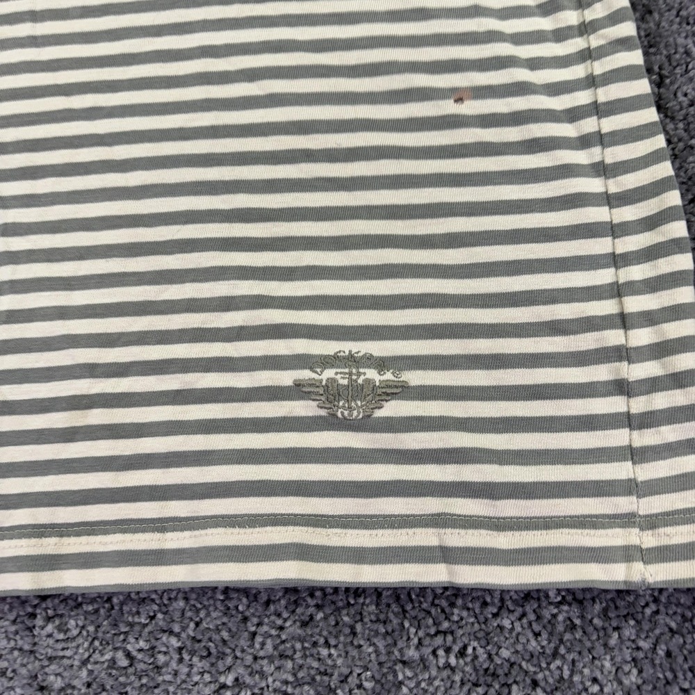 Vintage Dockers Shirt Womens 1X Beige Striped Short Sleeve Crew Neck Nautical - Picture 6 of 10